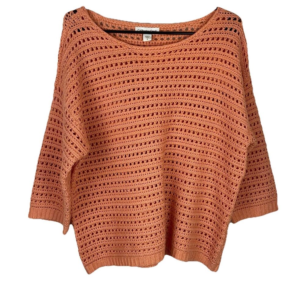 Coldwater Creek Women’s Crochet Peach Summer Sweater 3/4 Sleeve Size Medium